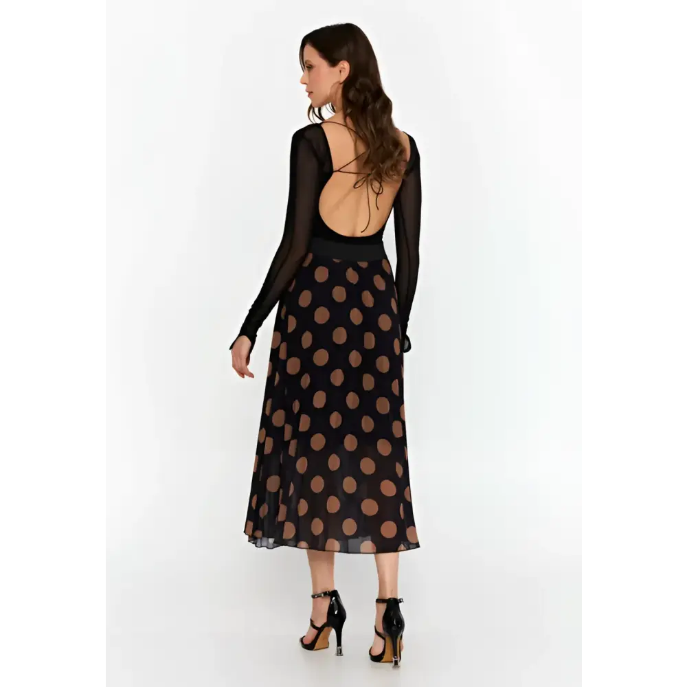 Black & Brown Geometric Print Maxi Skirt - Skirt