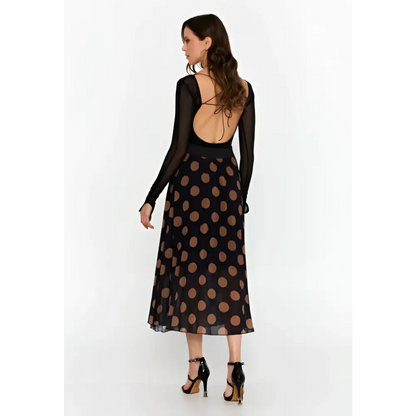 Black & Brown Geometric Print Maxi Skirt - Skirt