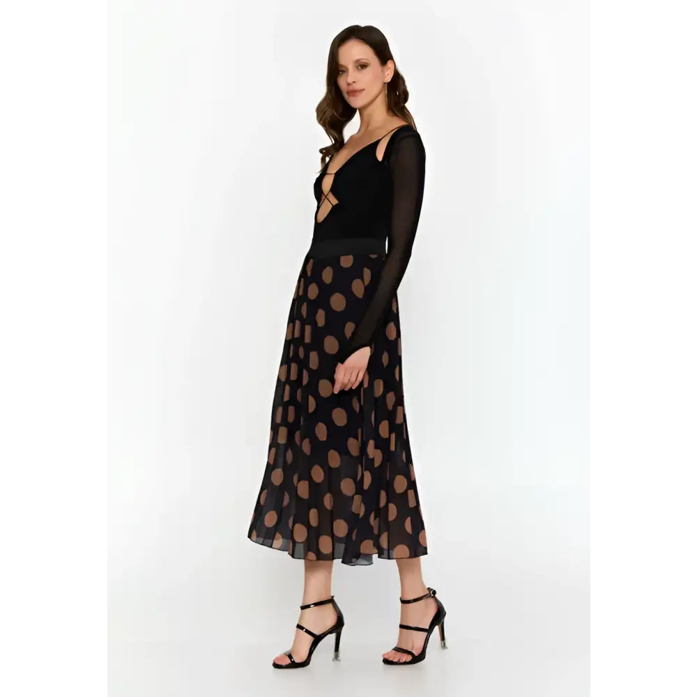 Black & Brown Geometric Print Maxi Skirt - Skirt