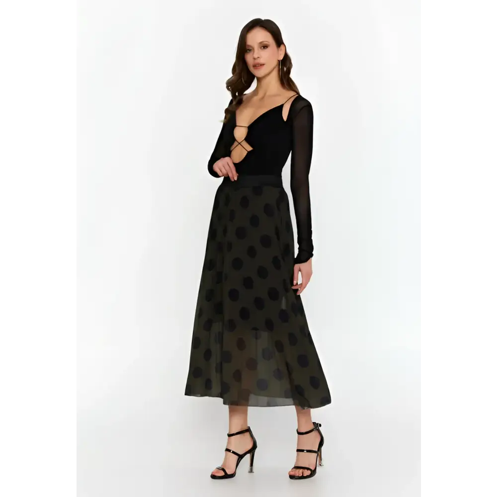 Black & Brown Geometric Print Maxi Skirt - Skirt
