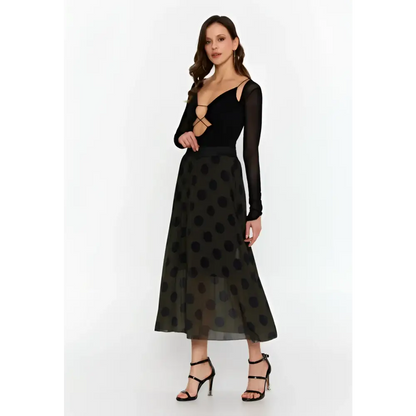 Black & Brown Geometric Print Maxi Skirt - Skirt