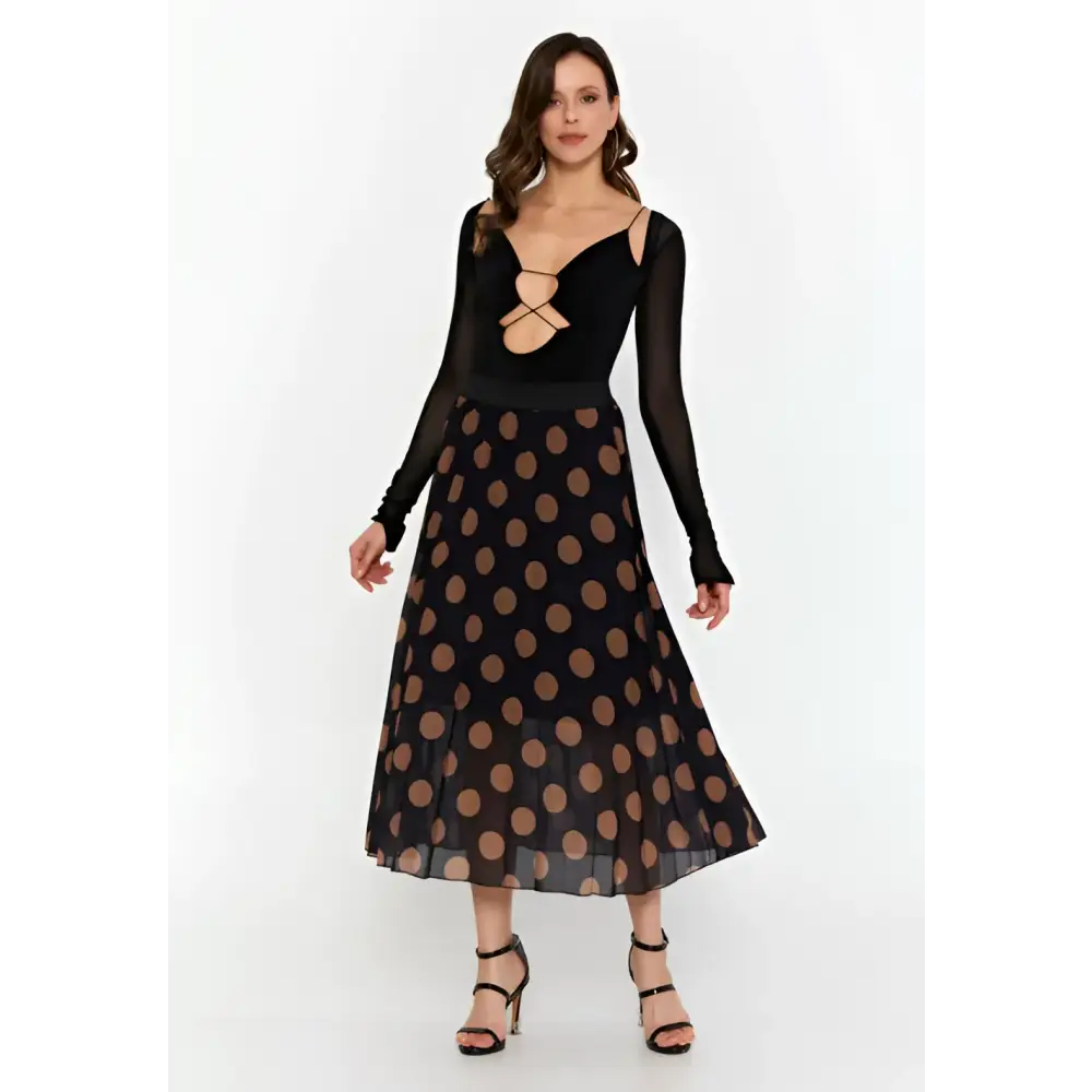 Black & Brown Geometric Print Maxi Skirt - Skirt