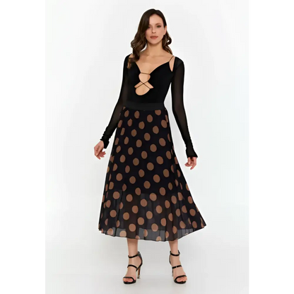 Black & Brown Geometric Print Maxi Skirt - Skirt