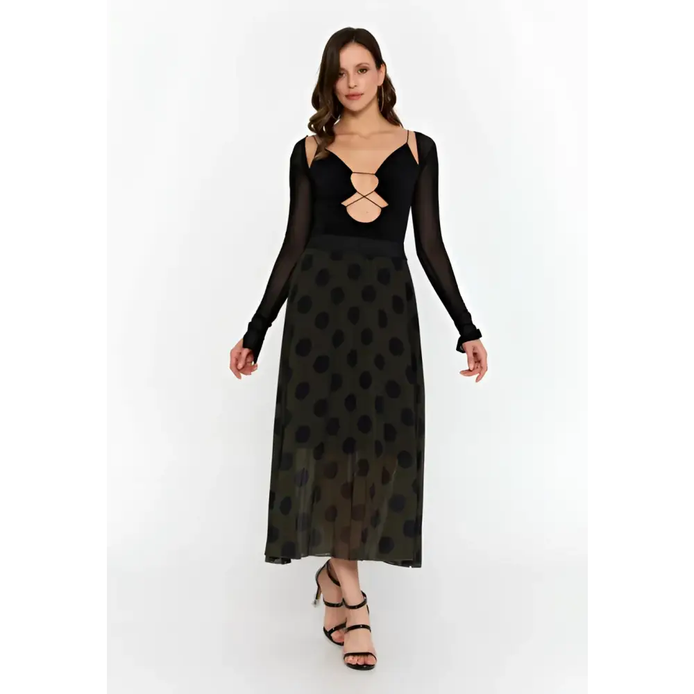 Black & Brown Geometric Print Maxi Skirt - Skirt