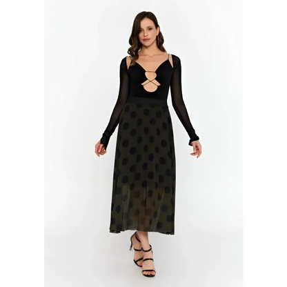 Black & Brown Geometric Print Maxi Skirt - Skirt