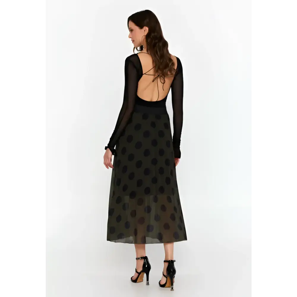 Black & Brown Geometric Print Maxi Skirt - Skirt