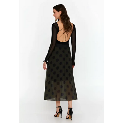 Black & Brown Geometric Print Maxi Skirt - Skirt