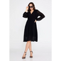 Black Chiffon Midi Dress – Sleek Long Sleeve Design - 36 - Casual Dress