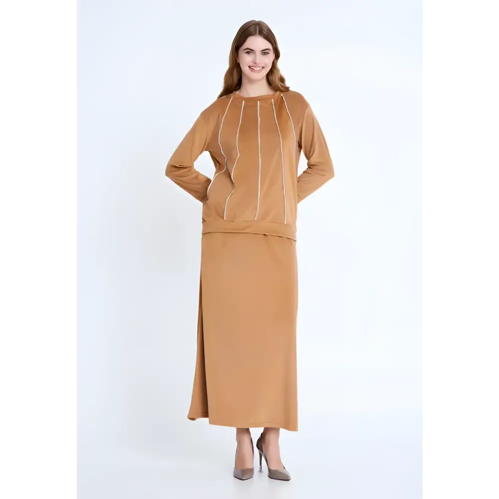 Camel Velvet Co-Ord Set – Luxe Long Sleeve Look - Camel / 36 - Outfit Set