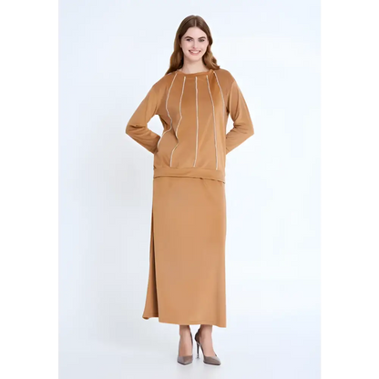 Camel Velvet Co-Ord Set – Luxe Long Sleeve Look - Camel / 36 - Outfit Set
