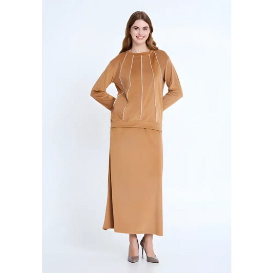 Camel Velvet Co-Ord Set – Luxe Long Sleeve Look - Camel / 36 - Outfit Set