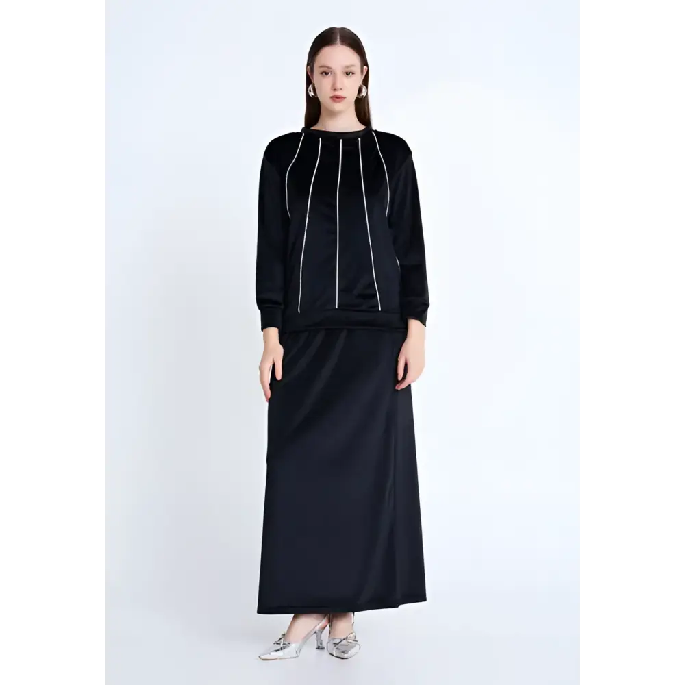 Camel Velvet Co-Ord Set – Luxe Long Sleeve Look - Black / 36 - Outfit Set