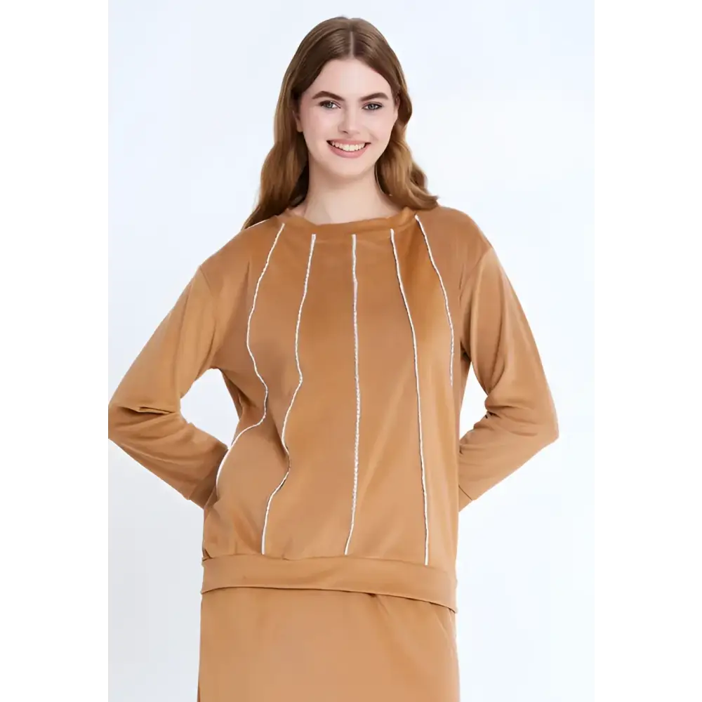 Camel Velvet Co-Ord Set – Luxe Long Sleeve Look - Outfit Set