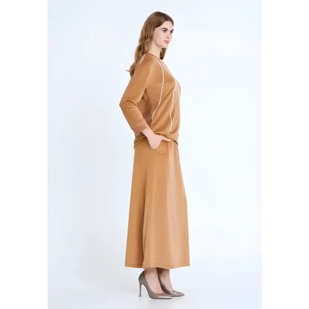 Camel Velvet Co-Ord Set – Luxe Long Sleeve Look - Outfit Set