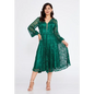 Champagne Lace Midi Dress – Elegant Long Sleeve Wedding Look - Green / 38 - Wedding Guest Dress