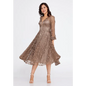 Champagne Lace Midi Dress – Elegant Long Sleeve Wedding Look - Mink / 38 - Wedding Guest Dress