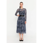 Chic Midi Dress with Long Sleeves Lycra Column - Blue-Black / 36 - Casual Dress