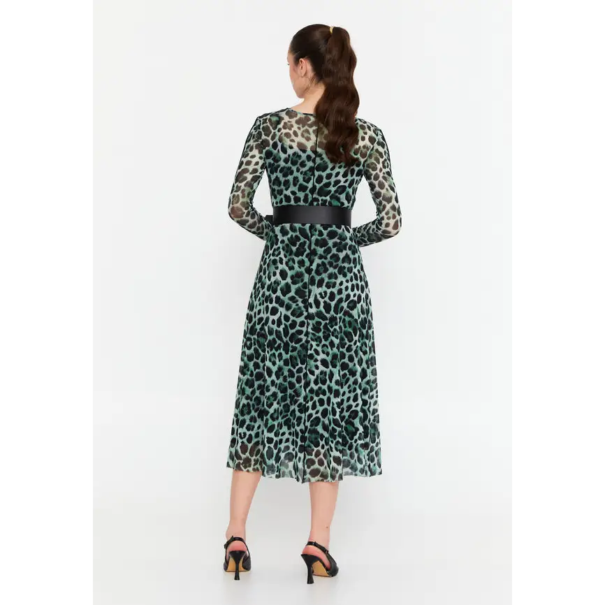 Chic Midi Dress with Long Sleeves Lycra Column - Casual Dress