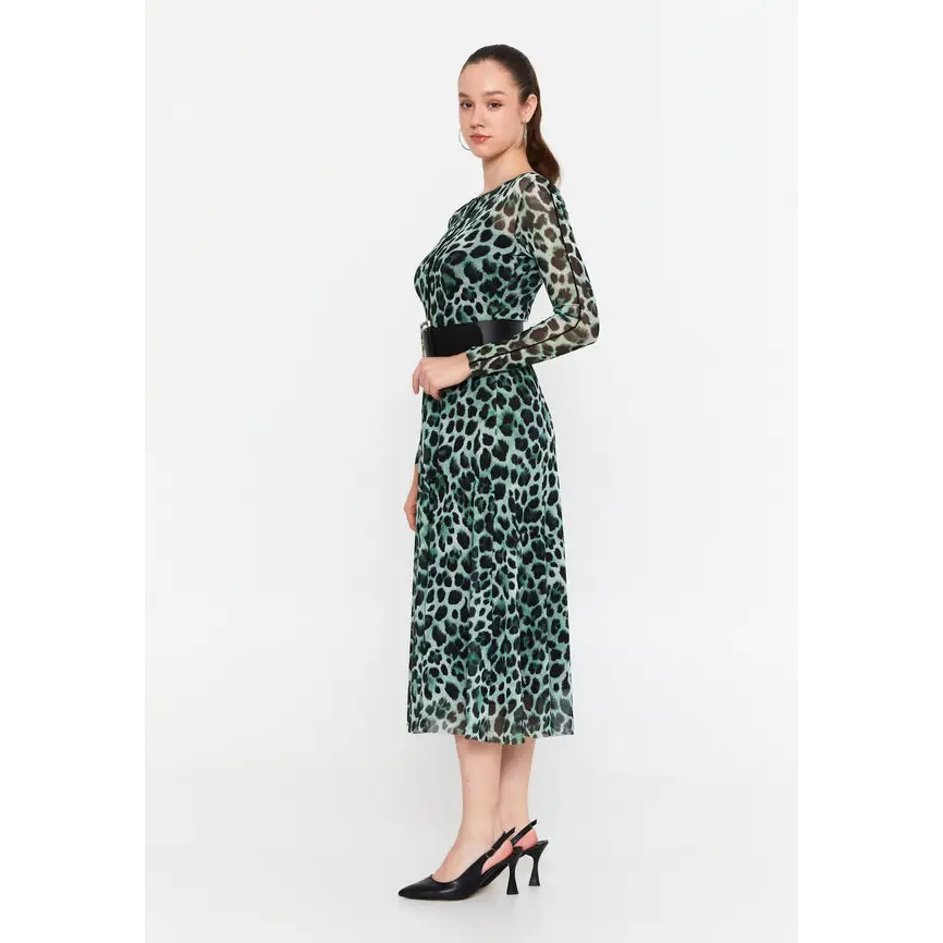 Chic Midi Dress with Long Sleeves Lycra Column - Casual Dress