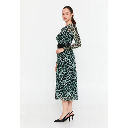 Chic Midi Dress with Long Sleeves Lycra Column - Casual Dress