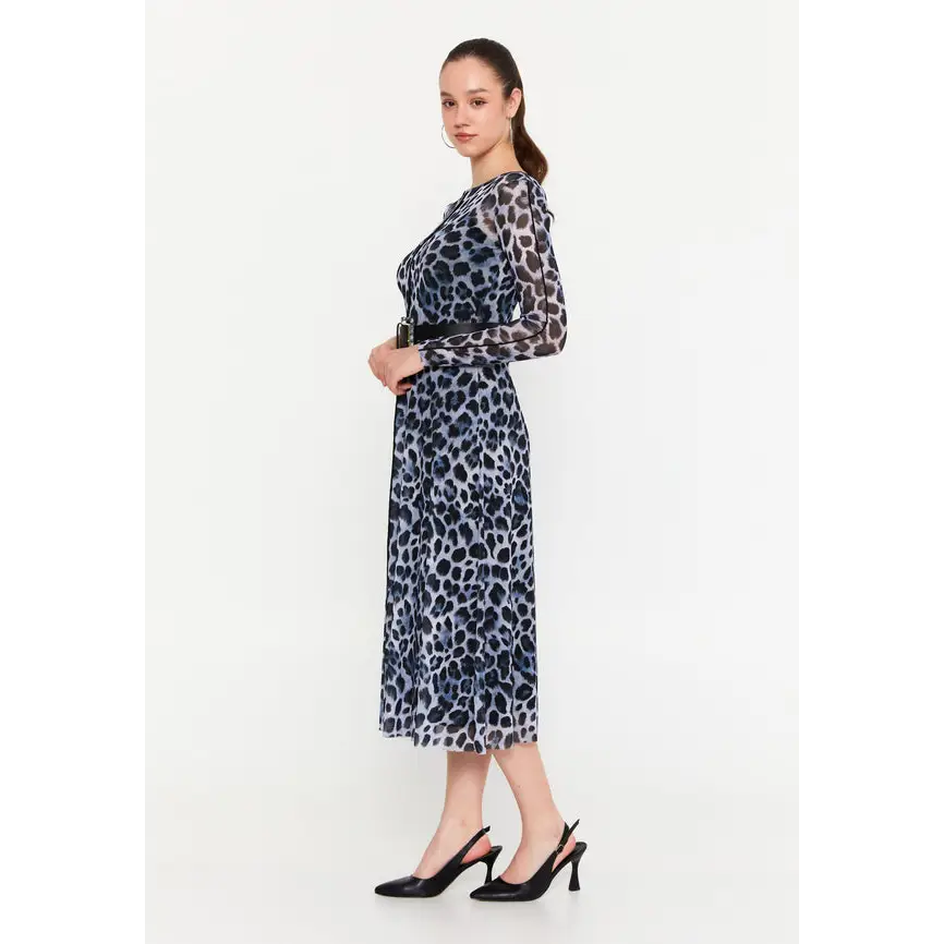 Chic Midi Dress with Long Sleeves Lycra Column - Casual Dress