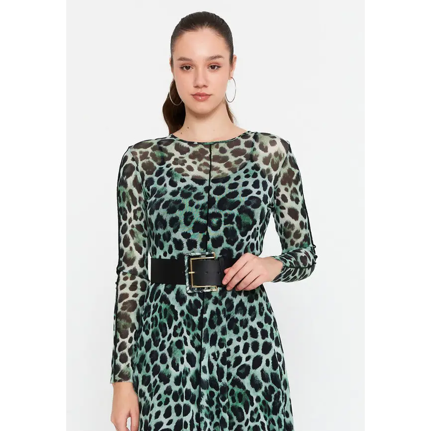 Chic Midi Dress with Long Sleeves Lycra Column - Casual Dress