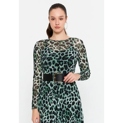 Chic Midi Dress with Long Sleeves Lycra Column - Casual Dress