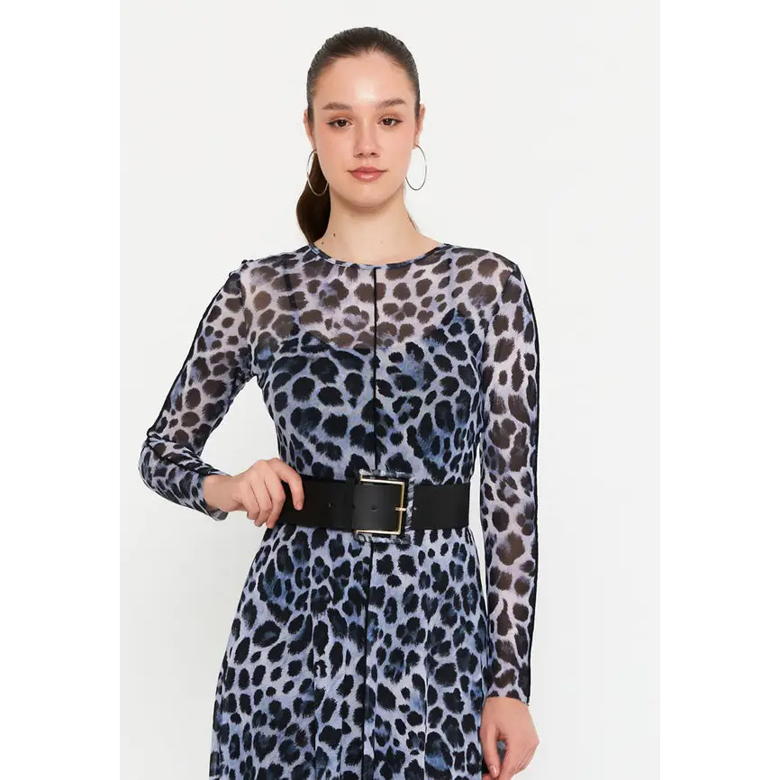 Chic Midi Dress with Long Sleeves Lycra Column - Casual Dress