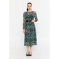 Chic Midi Dress with Long Sleeves Lycra Column - Green-Black / 36 - Casual Dress