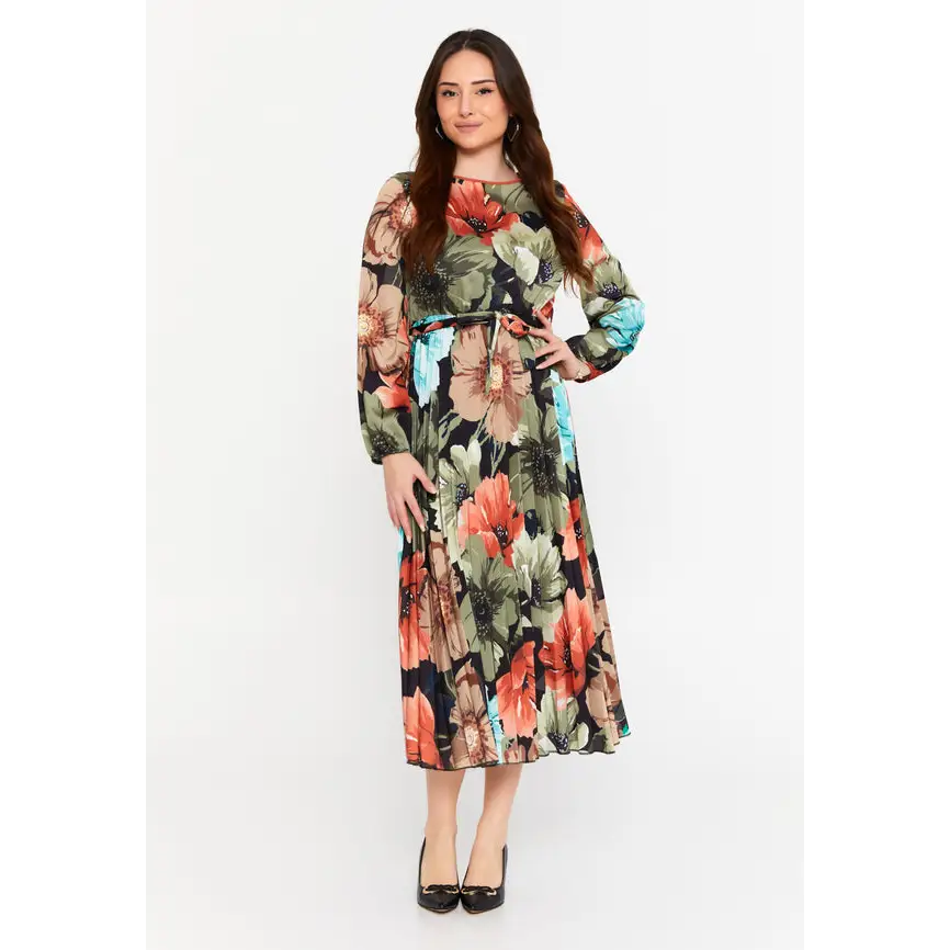 Chic Midi Dress with Long Sleeves - Mint-Multicolor / 36 - Casual Dress
