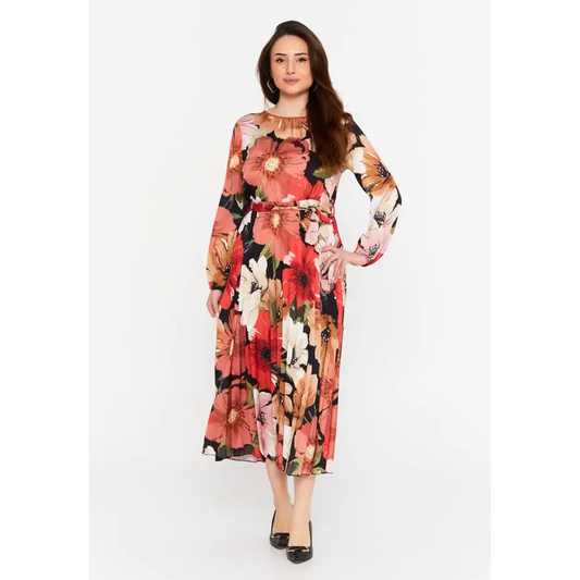 Chic Midi Dress with Long Sleeves - Pink-Multicolor / 36 - Casual Dress