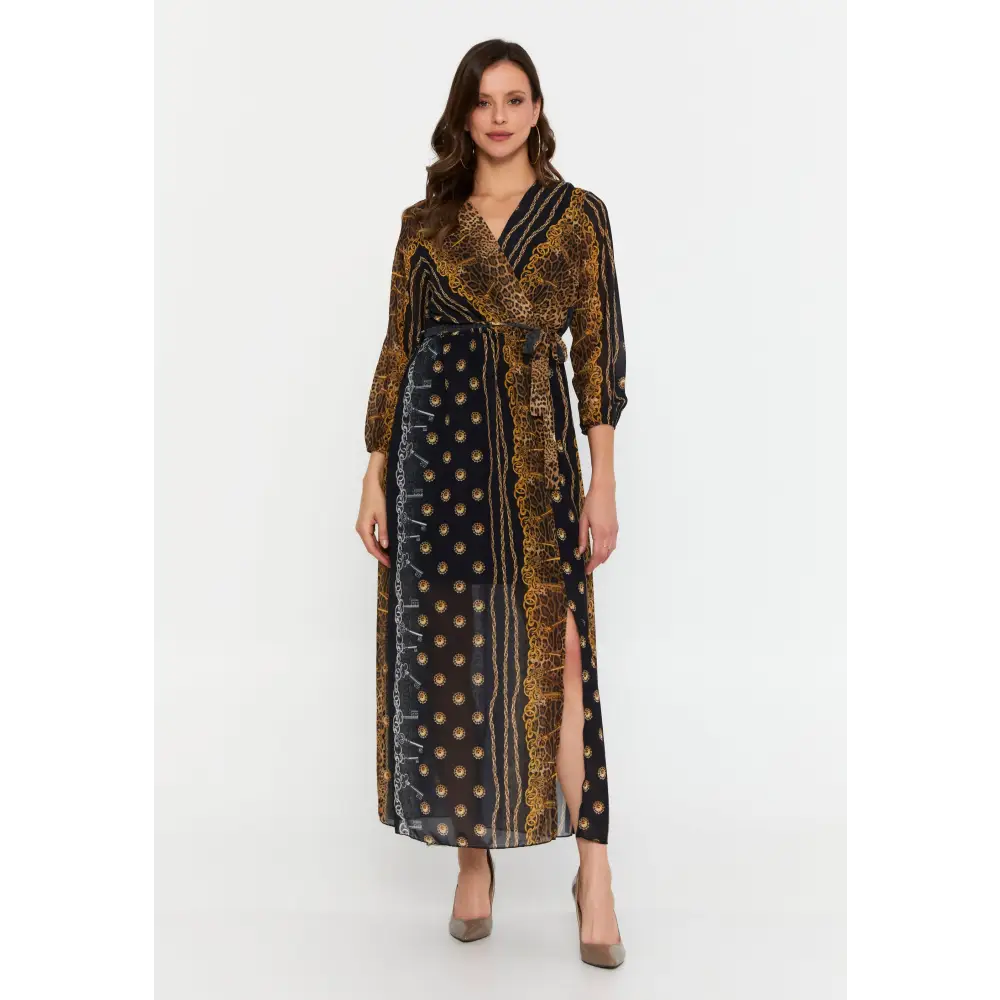 Chiffon Print Maxi Dress – Light & Flowing Fit - Black-Yellow / 38 - Casual Dress