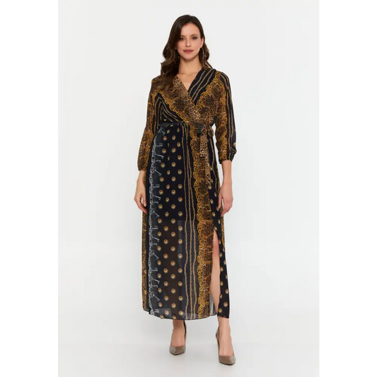 Chiffon Print Maxi Dress – Light & Flowing Fit - Black-Yellow / 38 - Casual Dress