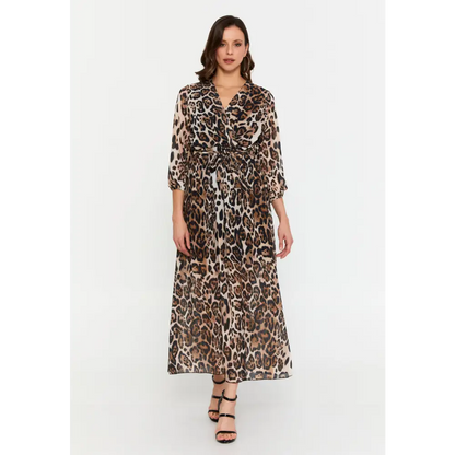 Chiffon Print Maxi Dress – Light & Flowing Fit - Brown-Beige / 38 - Casual Dress