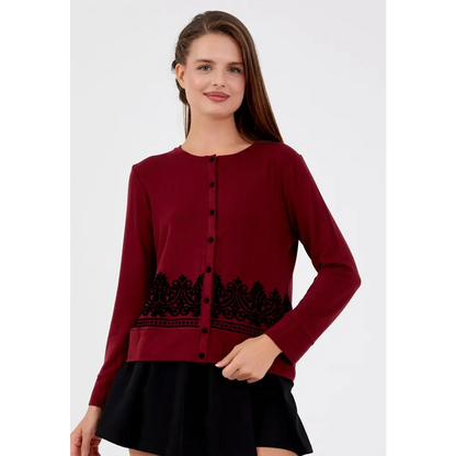 Classic Cotton Knit Cardigan – Long Sleeve Essential - Burgundy / 36 - Cardigan
