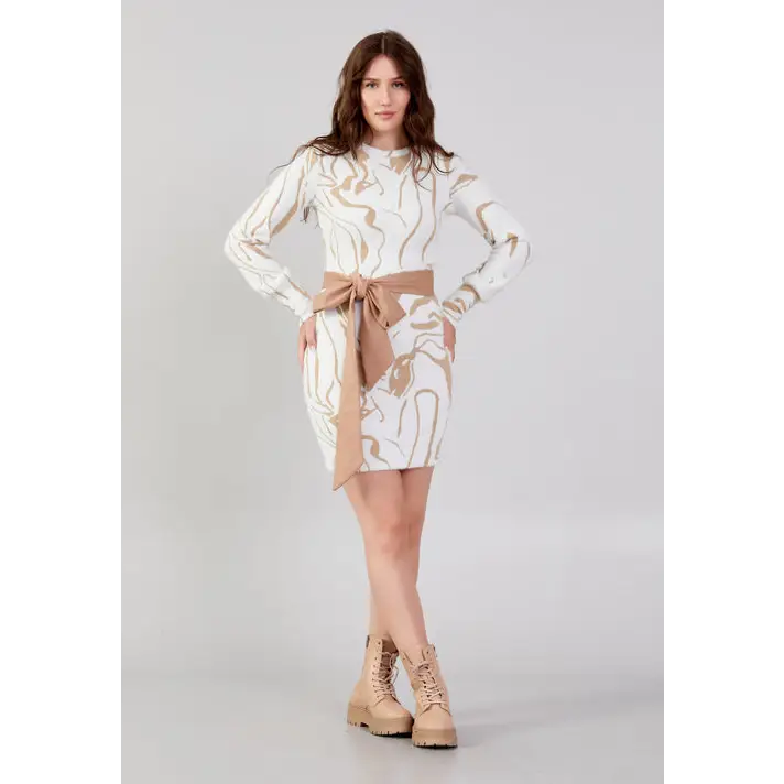 Cream Wool Mini Dress – Chic Winter Long Sleeve Look - White-Beige / 36 - Casual Dress