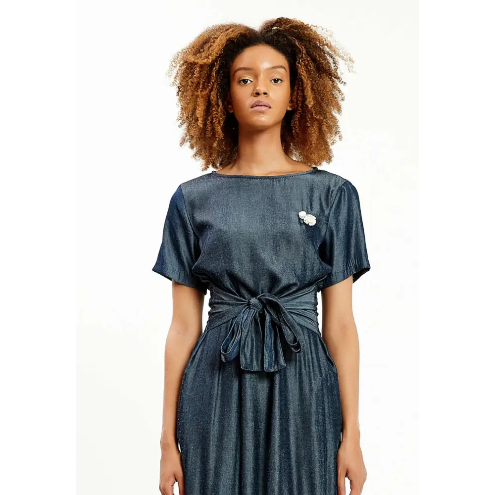 Crepe Maxi Dress – Short Sleeve Relaxed Elegance - Casual Dress