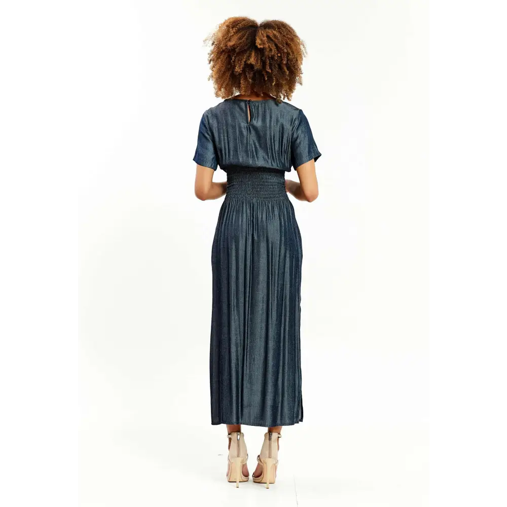 Crepe Maxi Dress – Short Sleeve Relaxed Elegance - Casual Dress