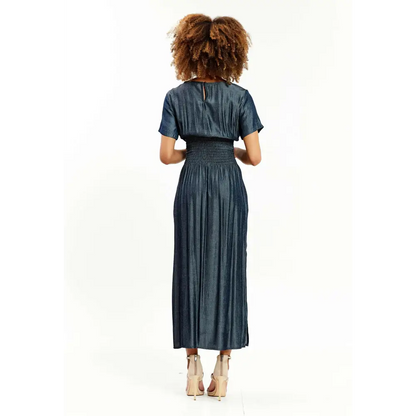 Crepe Maxi Dress – Short Sleeve Relaxed Elegance - Casual Dress