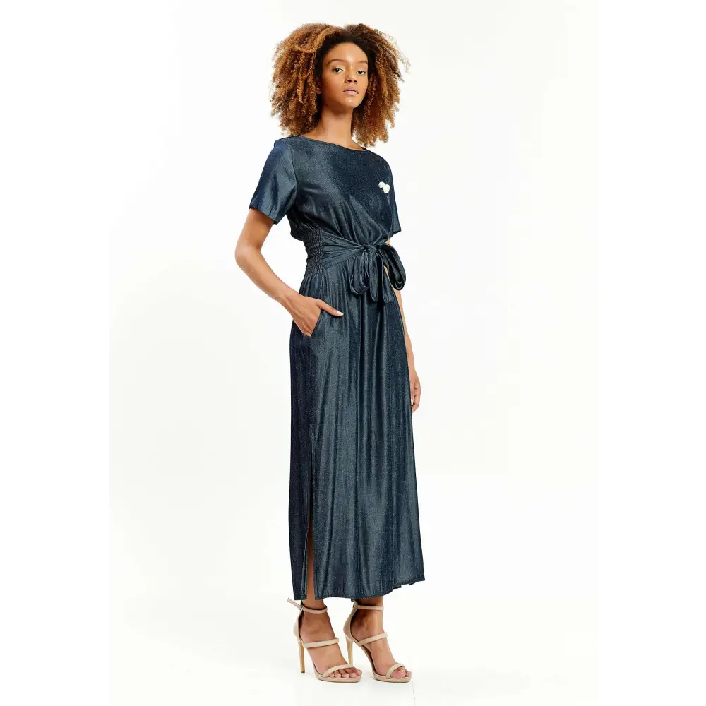 Crepe Maxi Dress – Short Sleeve Relaxed Elegance - Casual Dress