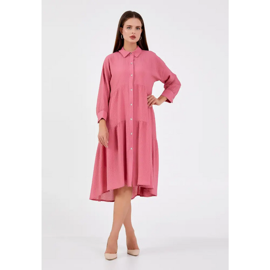 Crepe Midi Dress – Tailored Elegance with Long Sleeves - 36 - Casual Dress