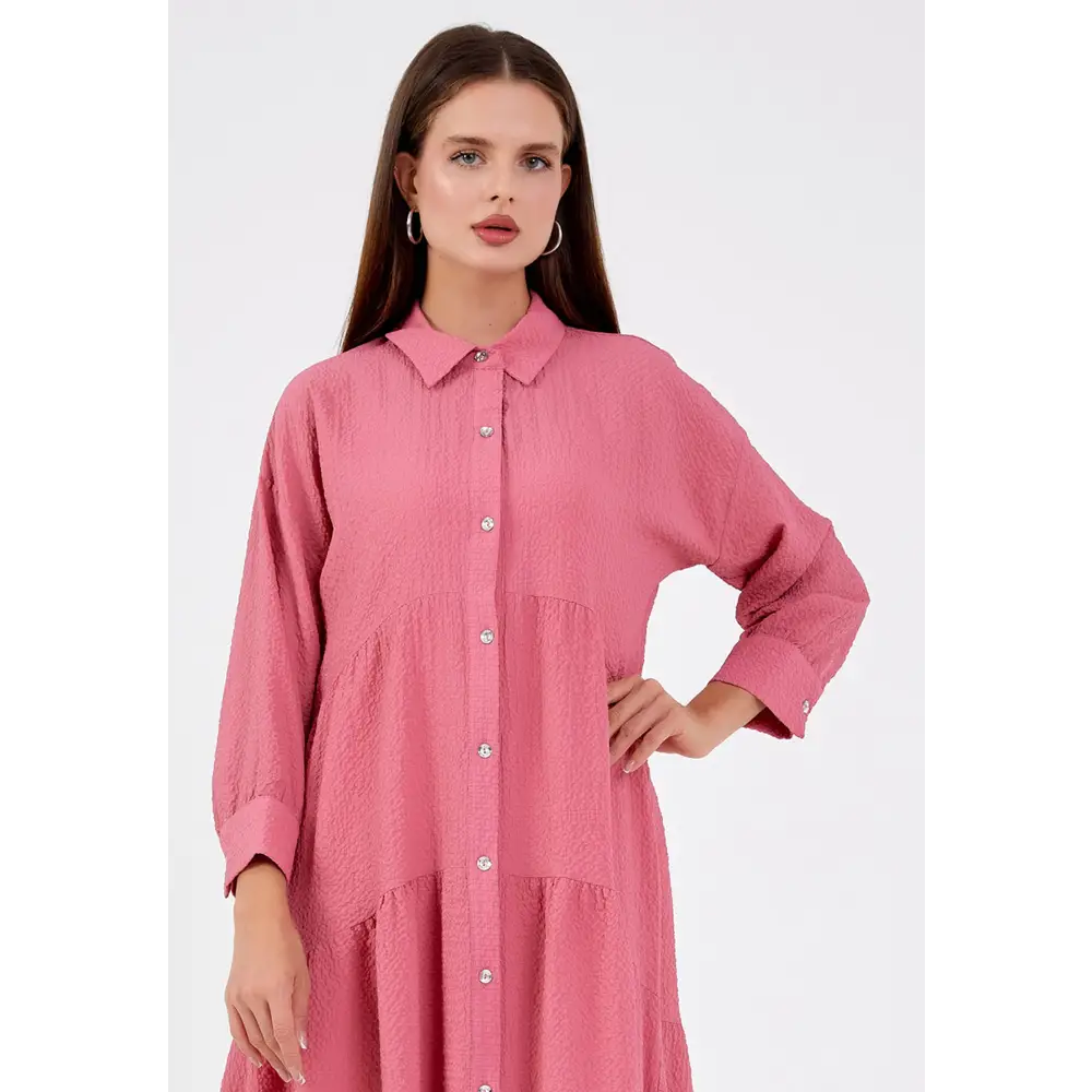 Crepe Midi Dress – Tailored Elegance with Long Sleeves - Casual Dress
