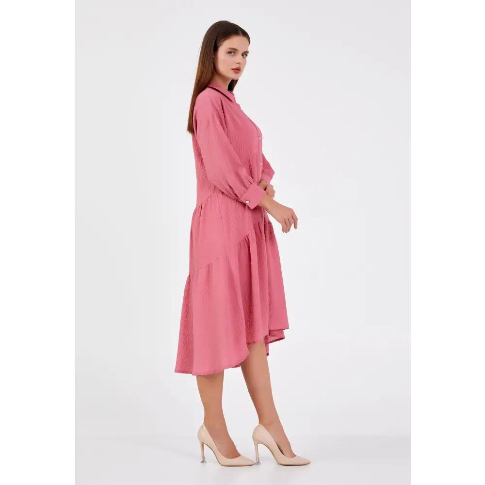Crepe Midi Dress – Tailored Elegance with Long Sleeves - Casual Dress