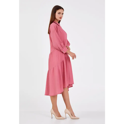 Crepe Midi Dress – Tailored Elegance with Long Sleeves - Casual Dress