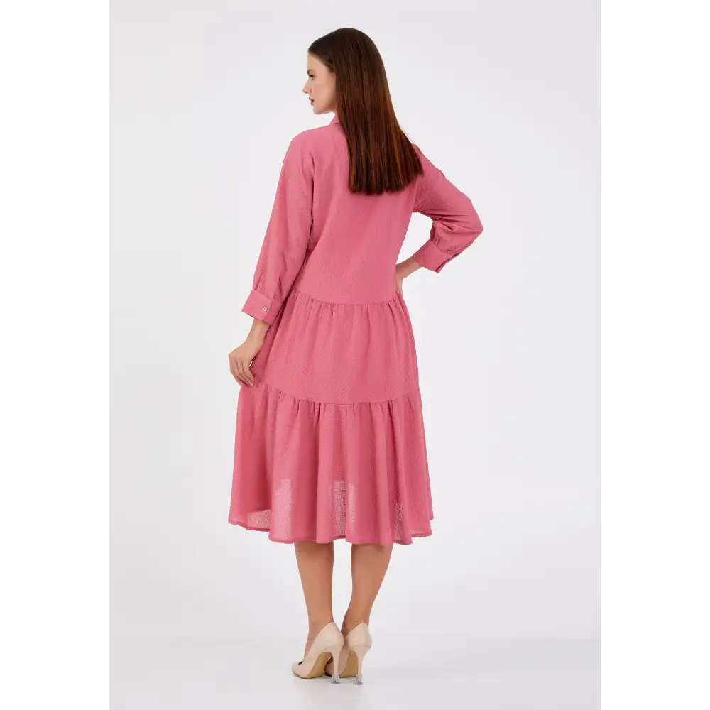 Crepe Midi Dress – Tailored Elegance with Long Sleeves - Casual Dress
