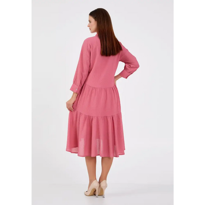 Crepe Midi Dress – Tailored Elegance with Long Sleeves - Casual Dress