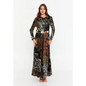 Dark Olive Velvet Maxi Dress – Luxe Long Sleeve Silhouette - Black-Multicolor / 38 - Casual Dress