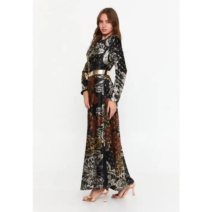 Dark Olive Velvet Maxi Dress – Luxe Long Sleeve Silhouette - Casual Dress