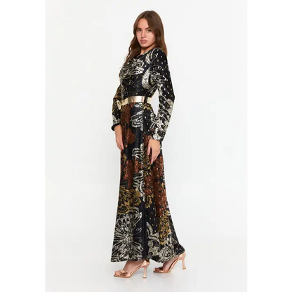 Dark Olive Velvet Maxi Dress – Luxe Long Sleeve Silhouette - Casual Dress