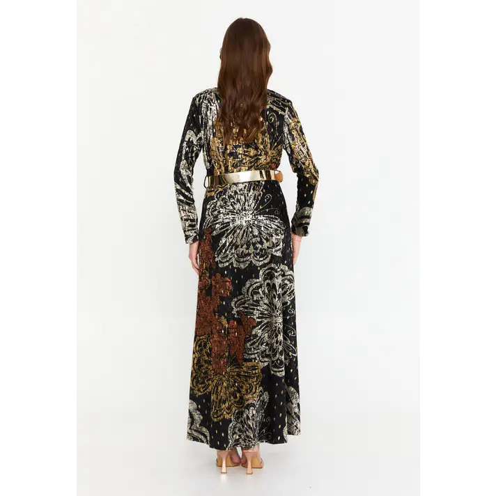Dark Olive Velvet Maxi Dress – Luxe Long Sleeve Silhouette - Casual Dress